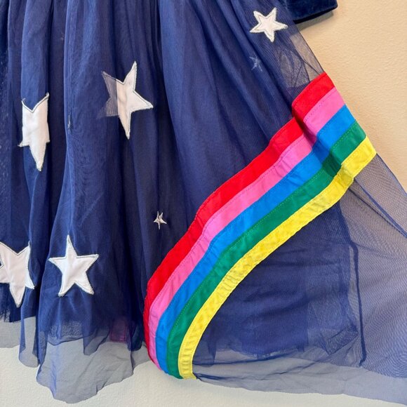 MINI BODEN Rainbow Tulle Dress Girls 11-12 152 Blue Velour Tulle Applique Stars - Picture 5 of 8
